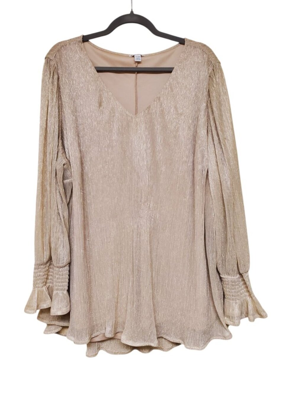 Cato Woman's Champagne Gold Metallic Lurex Long Sleeve Formal Top Plus 26/28W
